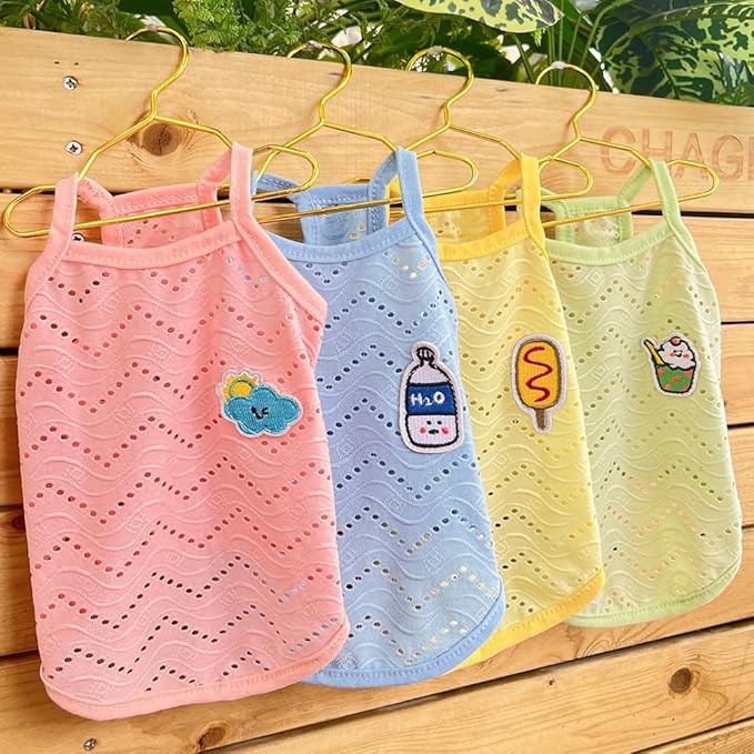 Yanmucy 2 Pieces Dog Summer Clothes Cute Embroidery Dog Striped Tank Top Vest Breathable Puppy Sleeveless Shirt for Small Dogs Cats (Yellow+Green, Medium)