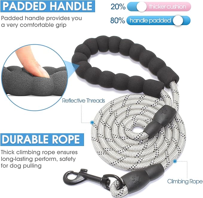 BAAPET 2/4/5/6 FT Dog Leash with Comfortable Padded Handle and Highly Reflective Threads for Small Medium and Large Dogs (5FT-1/3''