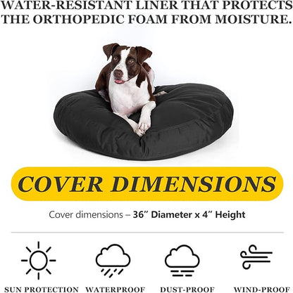 Round Dog Bed Replacement Cover 36D × 4H Inches Washable Black Thickened Waterproof Oxford Fabric with Handle and Zipper Reusable Dog Bed Liner for Small to Medium 25-35 Lbs Puppy