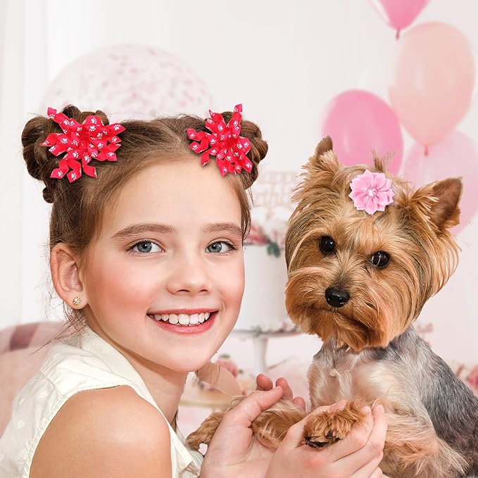 50 Pcs Dog Hair Bows Bulk with Rubber