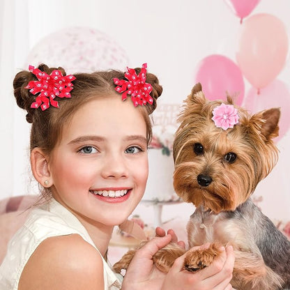 50 Pcs Dog Hair Bows Bulk with Rubber