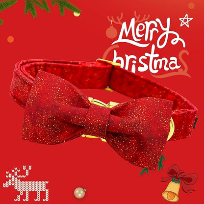 Lionheart glory Christmas Dog Collar, Red Dog Bow Collar Adjustable Soft and Comfortable Bowtie Collars for Small Dogs Girl or Boy Pet Gift Fall Collar Dog Bow