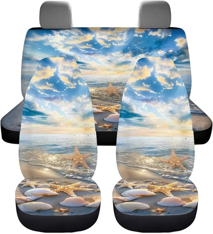 Sea Starfish Shell Car Seat Covers Full Set 4pcs Front