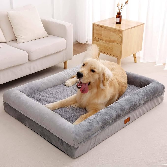 XL Dog Bed, Orthopedic Washable Dog Bed with Removable Cover, Grey Waterproof Extra Large Dog Bed, Dog Beds for Large Sized Dog