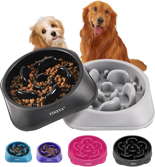 2Pcs Slow Feeder Dog Bowls Large Breed, Dog Slow Feeder Bowl, Dog Food Bowl Slow Feeder, Dog Bowl Slow Feeder, Dog Bowl That Slow Down Eating, Dog Puzzle Feeder, Slow Eating Dog Bowl Black&Grey