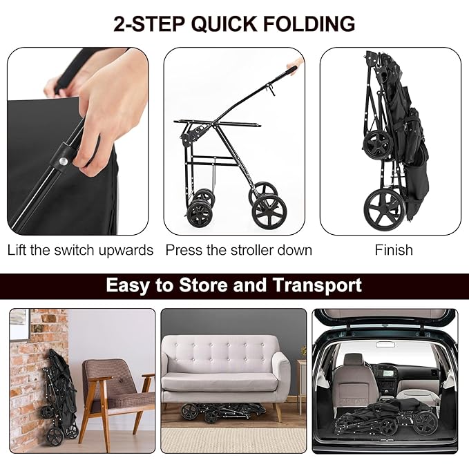 Double Pet Stroller for Dogs and Cats with 2 Detachable Carrier 4 Wheels,