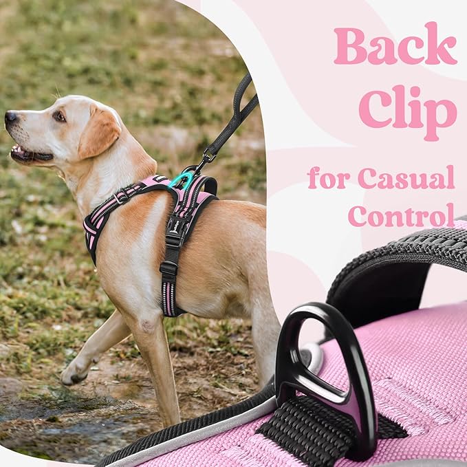 rabbitgoo Dog Harness for Large, No Pull Pet Harness with 3 Buckles, Adjustable Soft Padded Dog Vest with Instant Control Handle, Easy Walking Reflective Pet Vest for Extra Large Dogs, Pink, XL