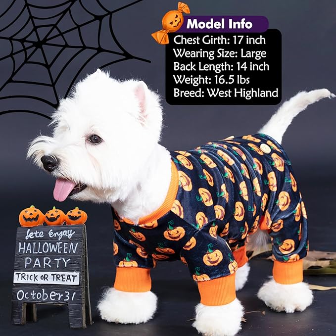 KYEESE Dog Pajamas Halloween Orange Pumpkin Dog Pjs Onesie Stretchable Soft Material for Holiday