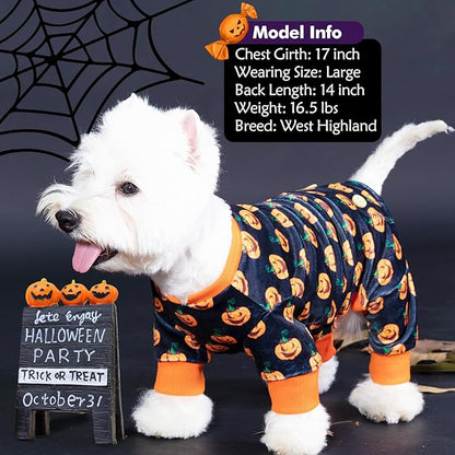 KYEESE Dog Pajamas Halloween Orange Pumpkin Dog Pjs Onesie Stretchable Soft Material for Holiday