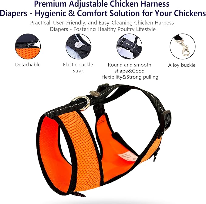 Chicken Harness Hen Size with 6ft Matching Leash – Adjustable, Resilient, Comfortable, Breathable, Small, Suitable for Chicken Weighing about 2.2 Pound,red (Months, Orange)