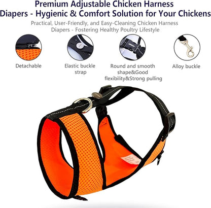 Chicken Harness Hen Size with 5.5ft Matching Leash – Adjustable, Resilient, Comfortable, Breathable, Large, Suitable for Chicken Weighing About 6.6 Pound,Orange