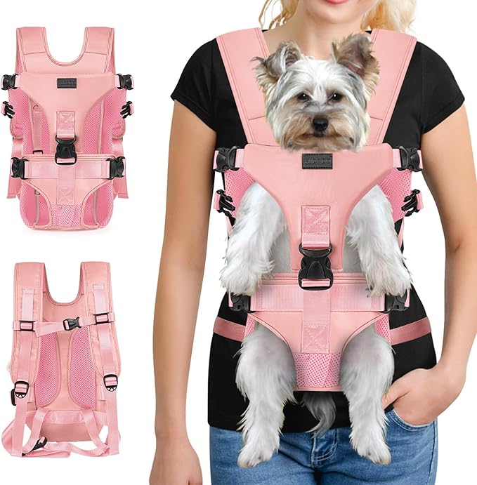 YUDODO Pet Dog Front Carrier Backpacks Multiple Adjustable Small Dog Chest Carrier Legs Out Easy-Fit Dog Travel Backpack Carrier for Hiking Camping for Small Medium Dogs Cats and Rabbit (Medium,Pink)