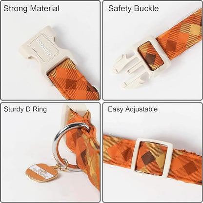 DOGWONG Fall Orange Plaid Dog Collar- Cute Designer