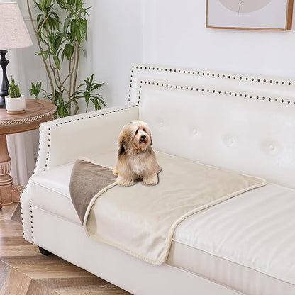 100% Waterproof Dog Blanket,30x30 inches Soft Leak Proof Pet Couch Throw for Sofa, Bed Furniture Protector Covers from Dogs Puppys Cats Washable-Beige+Khaki