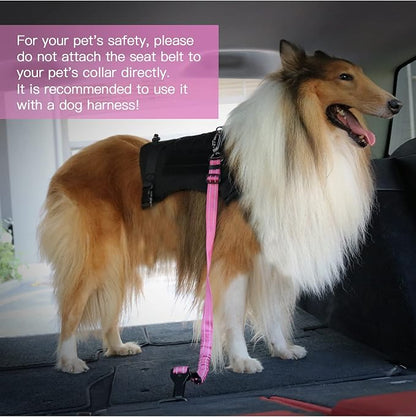 AUBELL Dog Seatbelt, Updated 3-in-1 Pet Car Seat Belt for Dogs, Bungee Dog Car Tether with Clip Hook Latch & Buckle, Heavy Duty Dog Car Harness with Swivel Aluminum Carabiner,Hotpink