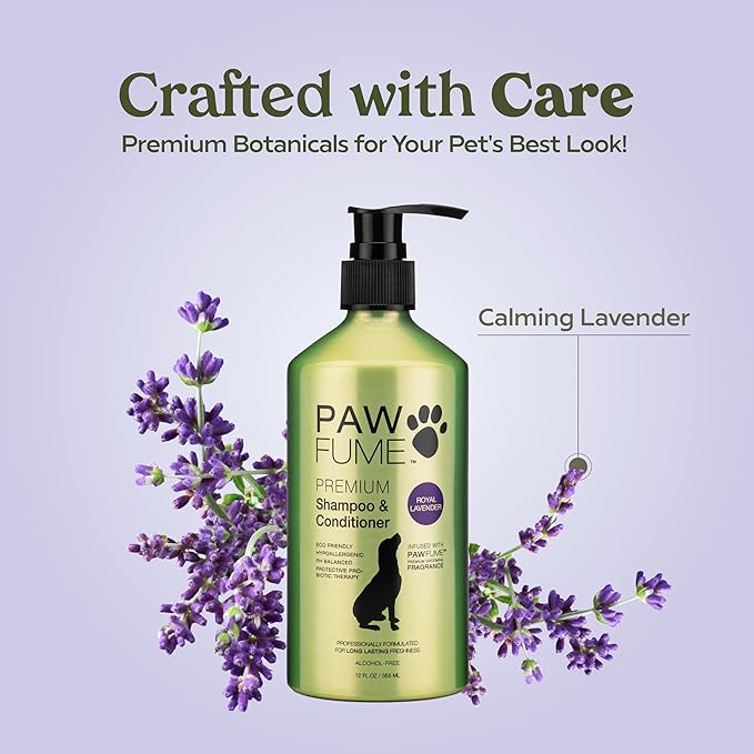 Pawfume Dog Shampoo and Conditioner – Hypoallergenic Dog Shampoo for Smelly Dogs – Best Dog Shampoos & Conditioners – Probiotic Pet Shampoo for Dogs – Best Dog Shampoo for Puppies (Royal Lavender)