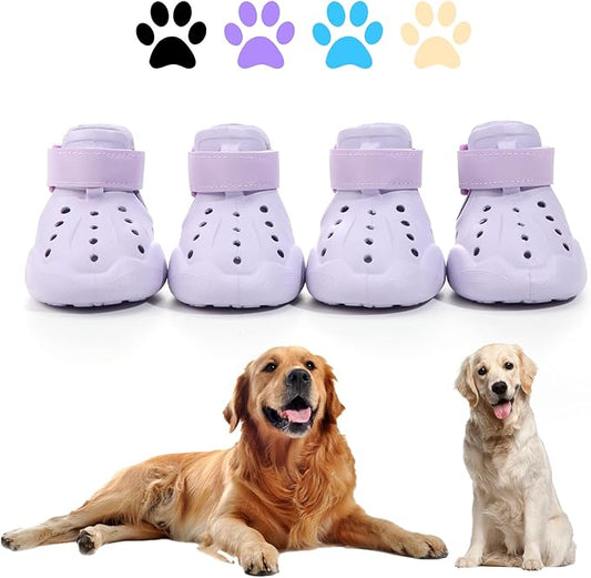 Dog Shoes, Dog Sandals for Hot Pavement Outdoor Dog Boots Non-Slip Waterproof Dog Booties for Summer 4Pcs Dog crocs with Rugged Sole Purple