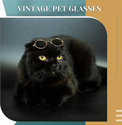 Dog Sunglasses Retro Pet Glasses Doll Glasses Classic Round Dog Glasses Metal Cat Puppy Eye Wear Hippie Costumes for Cats and Dogs