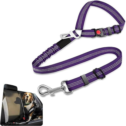 Best Dog Supplies Dog Car Seat Belt - Adjustable Buckle Design Elastic Nylon Vehicle Seatbelt Plus Durable Tangle-Free Headrest Harness - Perfect for Pets – Purple