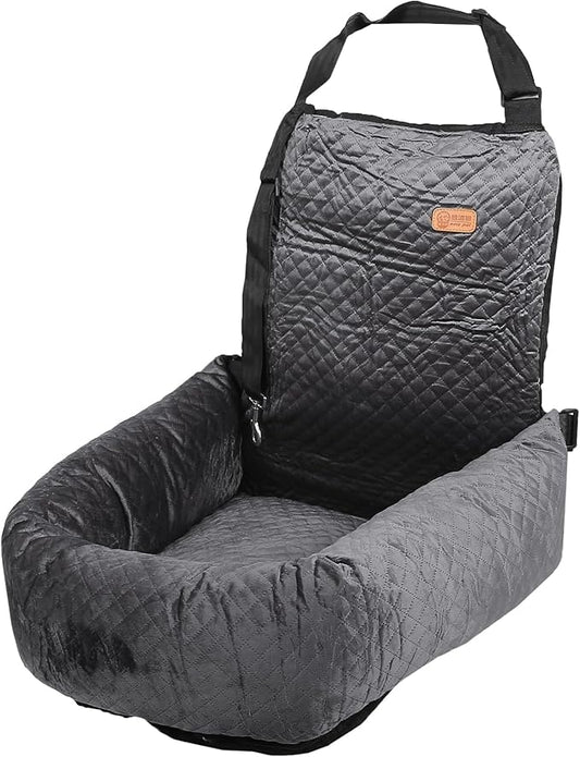 X AUTOHAUX Car Dog Bed Cat Seats Booster Seat Flannel Puppy Bed Back Car Dog Seat for Travel Safety Carseat/Carrier Detachable Washable Cover with Seat Belt for Medium Small Sized 5-15 lb