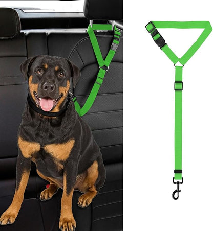 Dog Cat Safety Seat Belt Strap Car Headrest Restraint Adjustable Nylon Fabric Dog Restraints Vehicle Seatbelts Harness (Green)