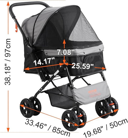 VEVOR Dog Stroller for Medium Small Dogs Cats Up to 44lbs 4 Wheel