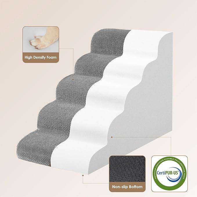 EHEYCIGA Curved Dog Stairs for High Beds 5-Step Extra