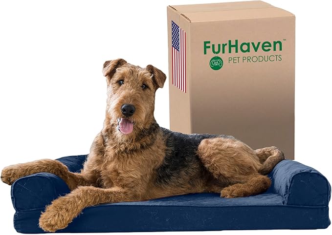 Furhaven Memory Foam Dog Bed for Large/Medium Dogs w/ Removable Bolsters & Washable Cover 55 lbs
