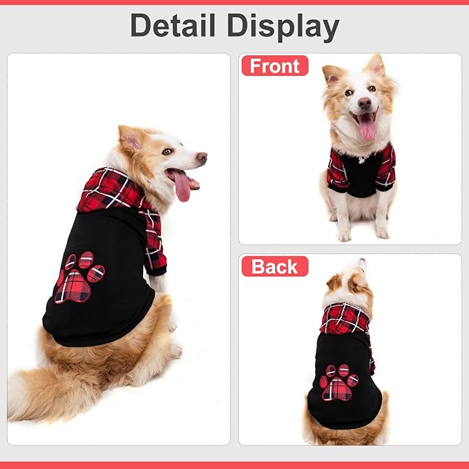 KOOLTAIL Plaid Dog Hoodie Pet Clothes Sweater with Hat and Pocket for Small Medium Large Size Dogs