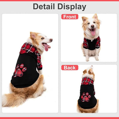 KOOLTAIL Plaid Dog Hoodie Pet Clothes Sweater with Hat and Pocket for Small Medium Large Size Dogs