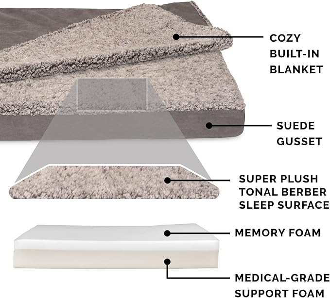 Furhaven Memory Foam Dog Bed for Medium/Small Dogs w/ Removable Washable Cover 35 lbs 30.0"L x 20.0"W x 3.0"Th