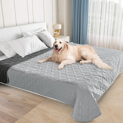 Waterproof Dog Blankets Washable for Large Dog, All-Round Protector for Pets, Soft Reversible Dog Blankets Anti Scratches Dirty for Bed Couch Sofa Furniture (54"×82",Light/Dark Grey)