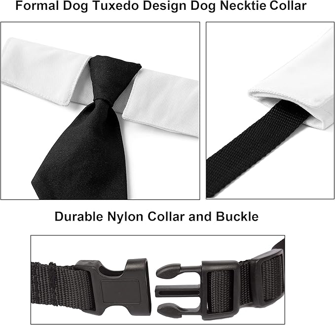 ADOGGYGO Adjustable Dog Neck Tie Collar Dog Collar with Black Necktie Wedding Formal Dog Collars for Small Dogs Pets (Small