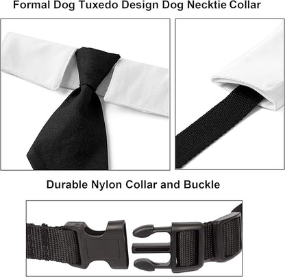 ADOGGYGO Adjustable Dog Neck Tie Collar Dog Collar with Black Necktie Wedding Formal Dog Collars for Medium Large Dogs Pets (Large