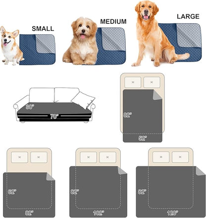 NICETOWN Waterproof Pet Blanket, Liquid Pee Proof Dog Blanket for Sofa Bed Couch, Reversible Floor Bed Furniture Protector Cover for Small Medium Large Dogs Cats, 1 Panel, Navy/Stone Blue, 62" x 82"