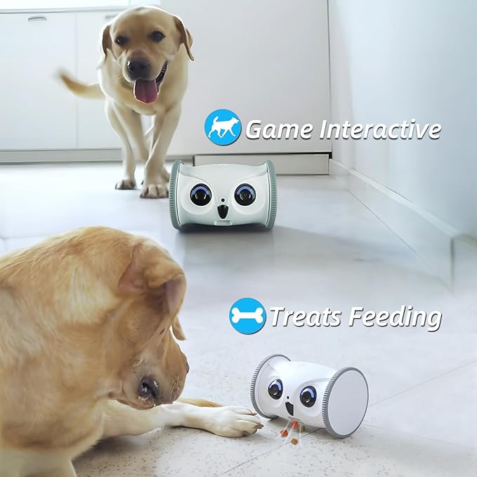 SKYMEE Owl Robot: Movable Full HD Pet Camera with Treat Dispenser, Interactive Toy for Dogs and Cats, Mobile Control via App