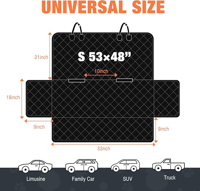 IVY&LANE Dog Car Seat Cover for Back Seat 100% Waterproof 600D Scratch (Black,53"×48")