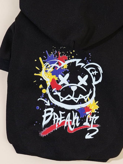 QWINEE Cartoon Bear Print Cat Hoodie Breathable Stretchy