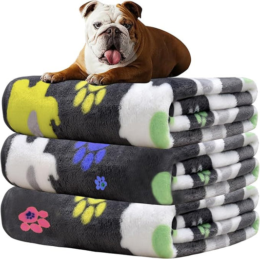 Rezutan Dog Blankets for Medium Dogs,1 Pack 3 Premium Soft Dog Puppy Blanket, with Flannel Cute Elephant Dog Paw, Dog Blankets for Small Dogs, Grey, 31x24 inches