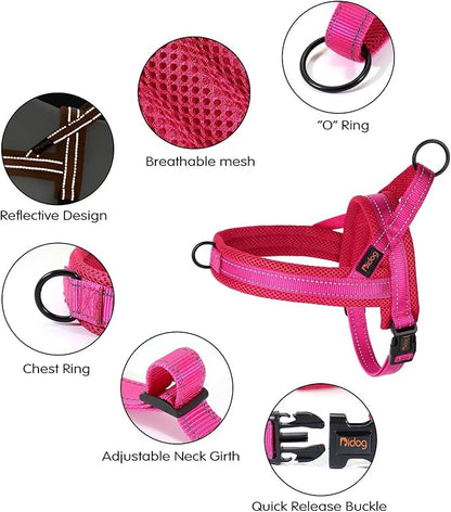 Didog Soft Mesh Padded Dog Vest Harness, Escape Proof/Quick Fit Reflective Dog Strap Harness,Easy for Walking Training (XS:Chest 15-18", Mesh-Hot Pink)