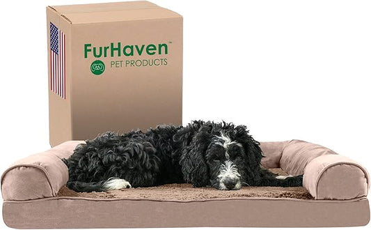 Furhaven Memory Foam Dog Bed for Large/Medium Dogs w/ Removable Bolsters & Washable Cover 55 lbs