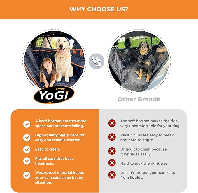 YoGi Prime Back Seat Extender for Dogs, 100% Waterproof Hard Bottom Dog Car Seat Cover, Dog Hammock for Car Travel Camping Mattress Bed, Pets Dog Seat Protector for Cars Trucks SUVs (Black)