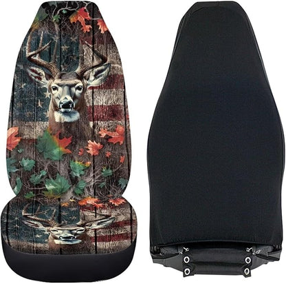 Camo Deer American Flag Car Seat Covers Washable Seat Protector for Women Men Air Mesh Cloth Automotive Vehicle Seat Covers for Cars Interior for Cars