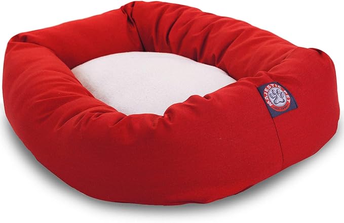 40 inch Red & Sherpa Bagel Dog Bed By Majestic Pet Products