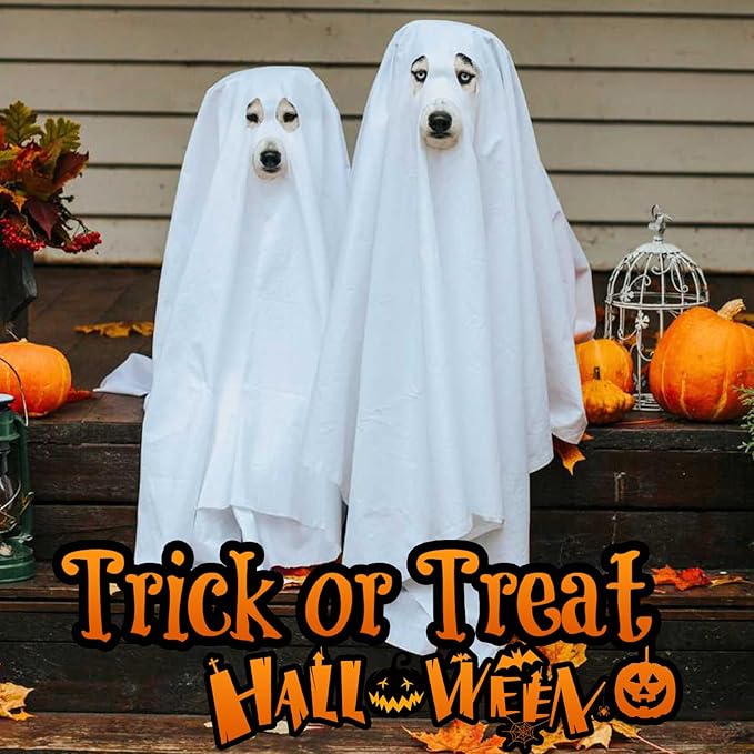 Dog Halloween Costumes - Dog Ghost Costume with Felt Pumpkin Trick or Treat Bucket, Medium Large Dog Halloween Costumes (55Pounds), Funny and Cute Dog Costumes Clothes for Halloween Cosplay Party