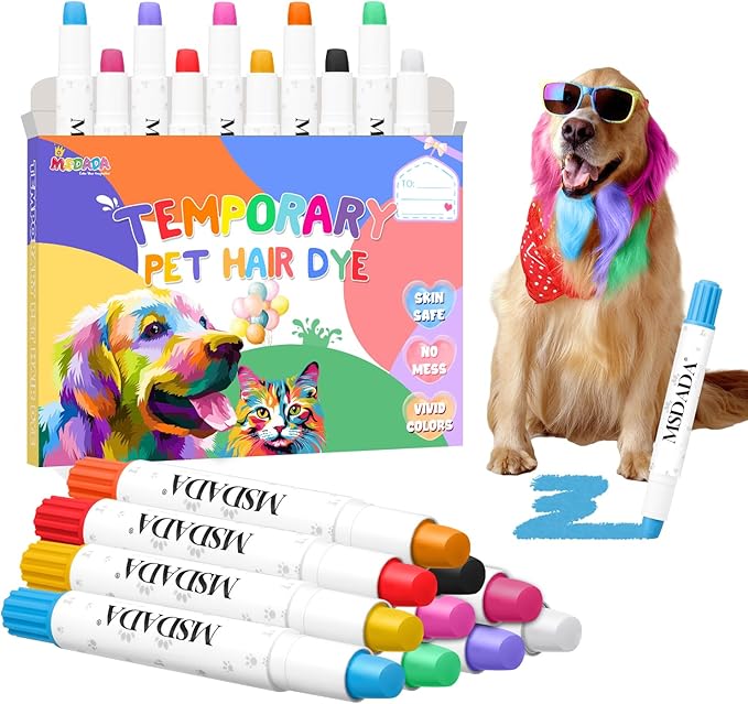 MSDADA 10 Color Washable Dog Hair Dye Paint Temporary Pet Fur Markers Safe Hair Color Crayons for Small to Large Boy & Girl Puppy Stuff Accessories