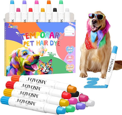 MSDADA 10 Color Washable Dog Hair Dye Paint Temporary Pet Fur Markers Safe Hair Color Crayons for Small to Large Boy & Girl Puppy Stuff Accessories