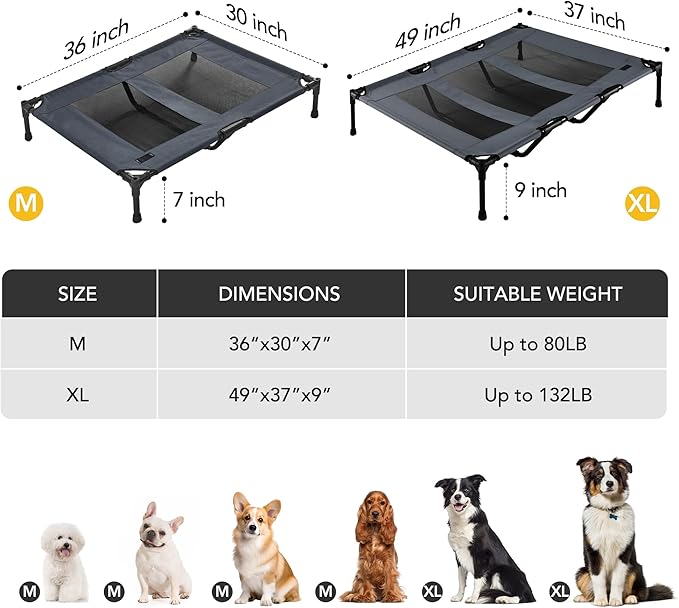 Elevated Dog Bed 49"x37"x9" Grey