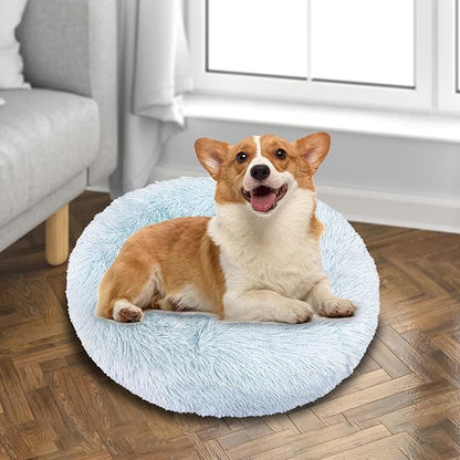 Deluxe Calming Dog Bed for Small Medium Dogs & Cats S(24" x 24" x 8"))