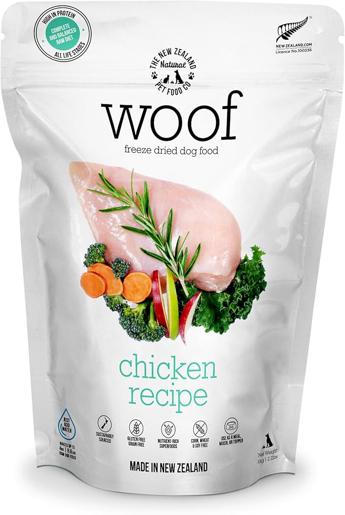 WOOF Freeze Dried Dog Food - Chicken Recipe, High Protein Dog Treats & Snacks, Dog Food Toppers & Meals, 2.2 lb